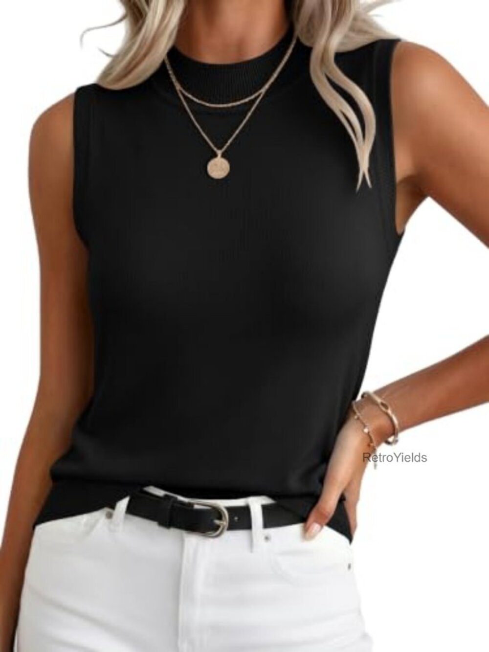 Women's Sleeveless Turtleneck Sweater Tank Top Business Casual Layer